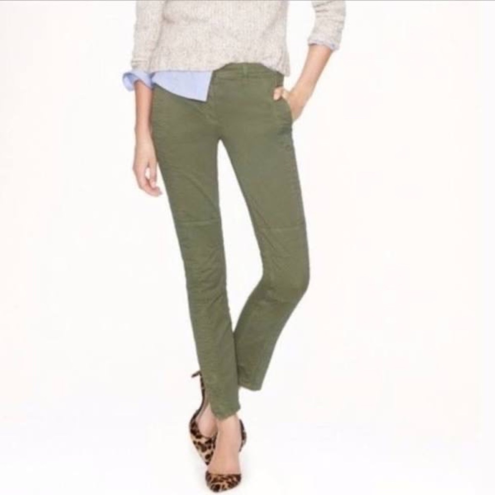 J. Crew Olive Green Seamed Motorcycle Ankle Zip Pants